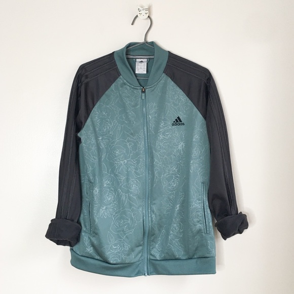 Adidas Embossed Floral Track Jacket Green Size Large - Picture 8 of 10